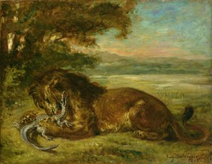León y caimán de Ferdinand Victor Eugene Delacroix
